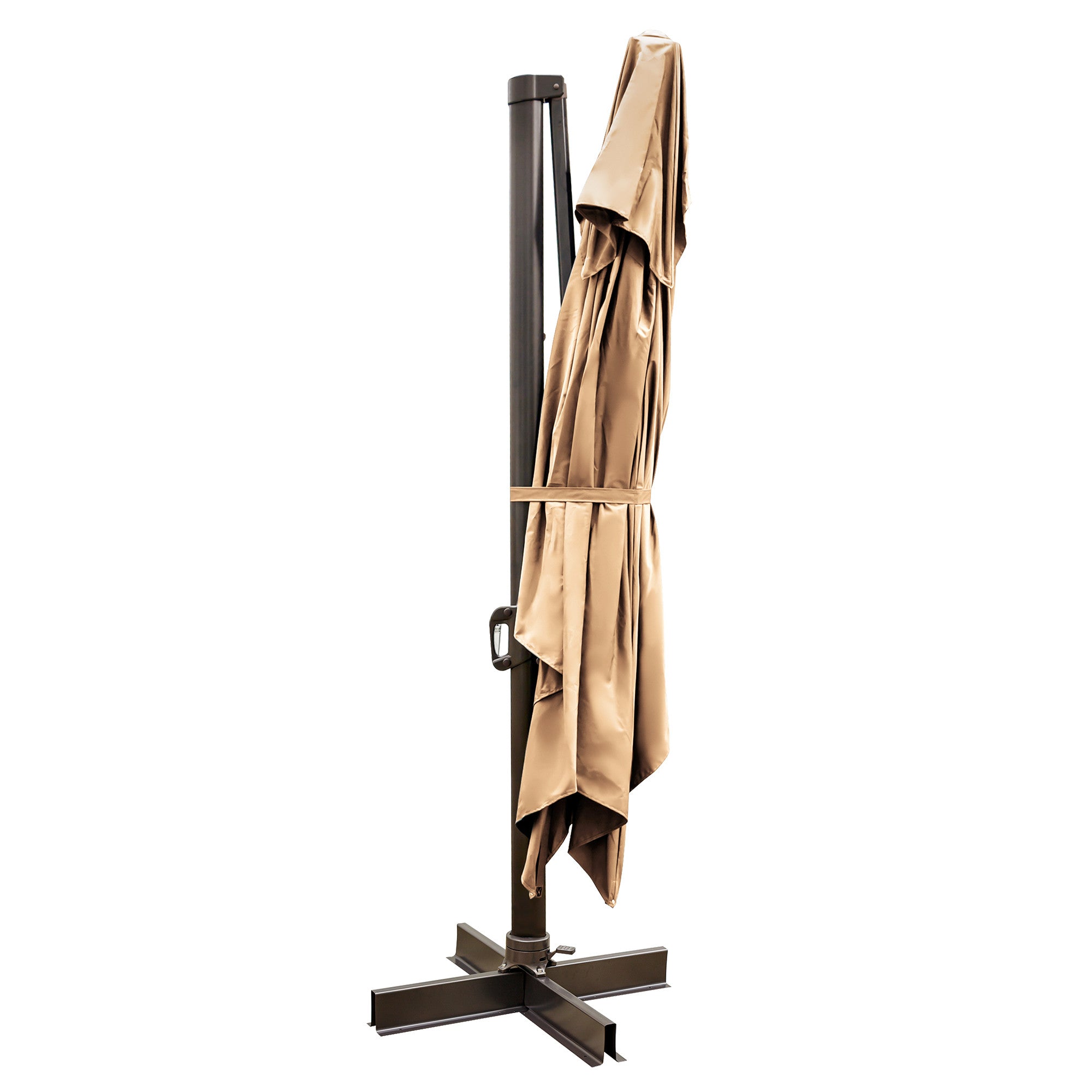 LuxxHomes  13' Tan Polyester Rectangular Tilt Cantilever Patio Umbrella With Stand