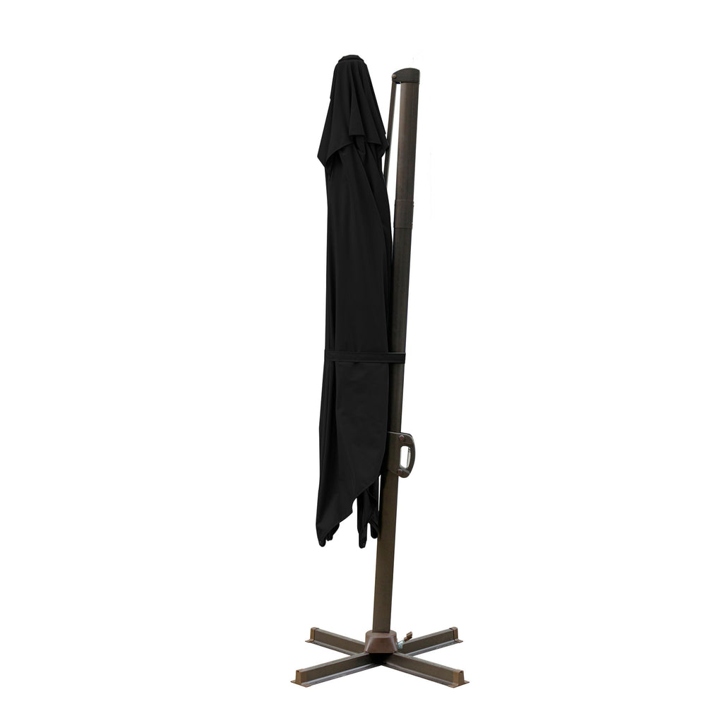 LuxxHomes  10' Black Polyester Square Tilt Cantilever Patio Umbrella With Stand