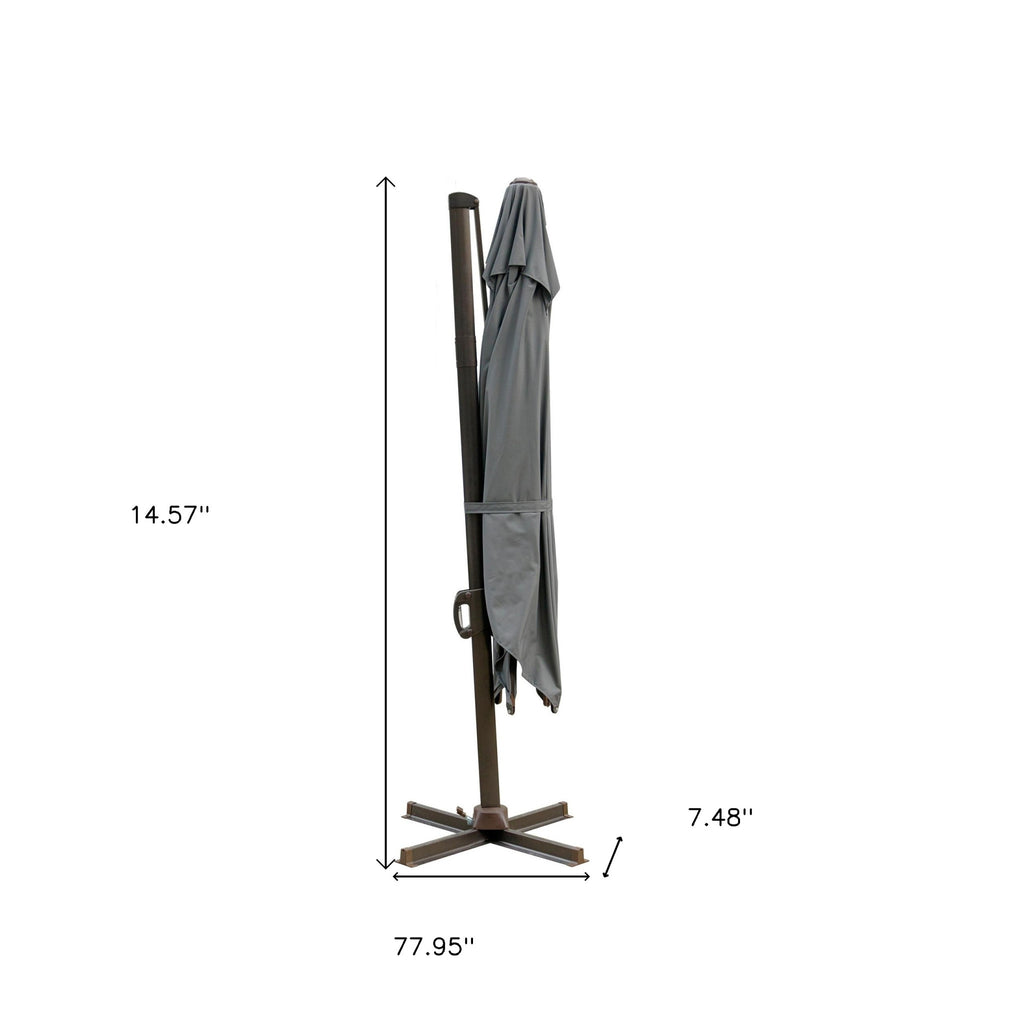 LuxxHomes  10' Dark Gray Polyester Square Tilt Cantilever Patio Umbrella With Stand