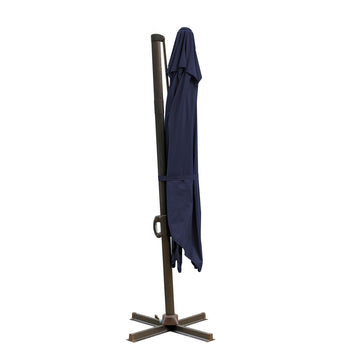 LuxxHomes  10' Navy Blue Polyester Square Tilt Cantilever Patio Umbrella With Stand