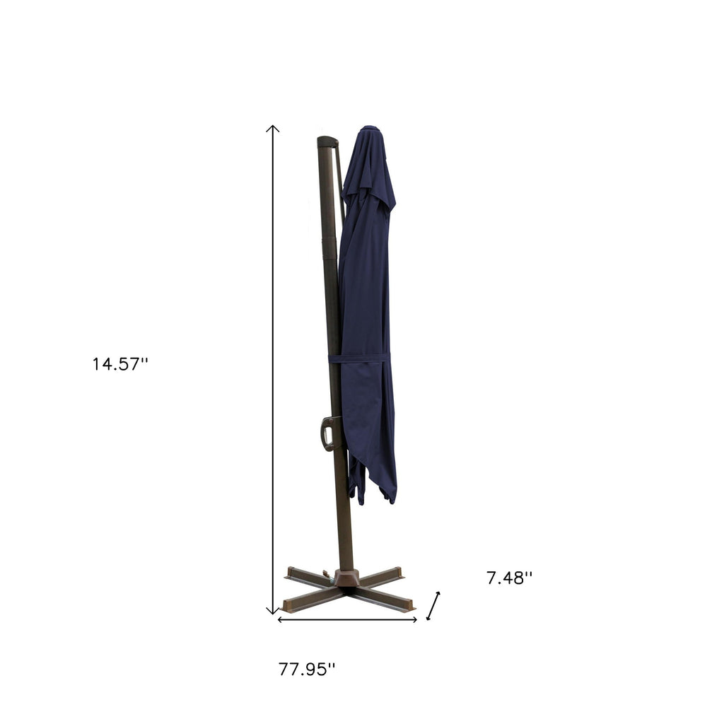 LuxxHomes  10' Navy Blue Polyester Square Tilt Cantilever Patio Umbrella With Stand