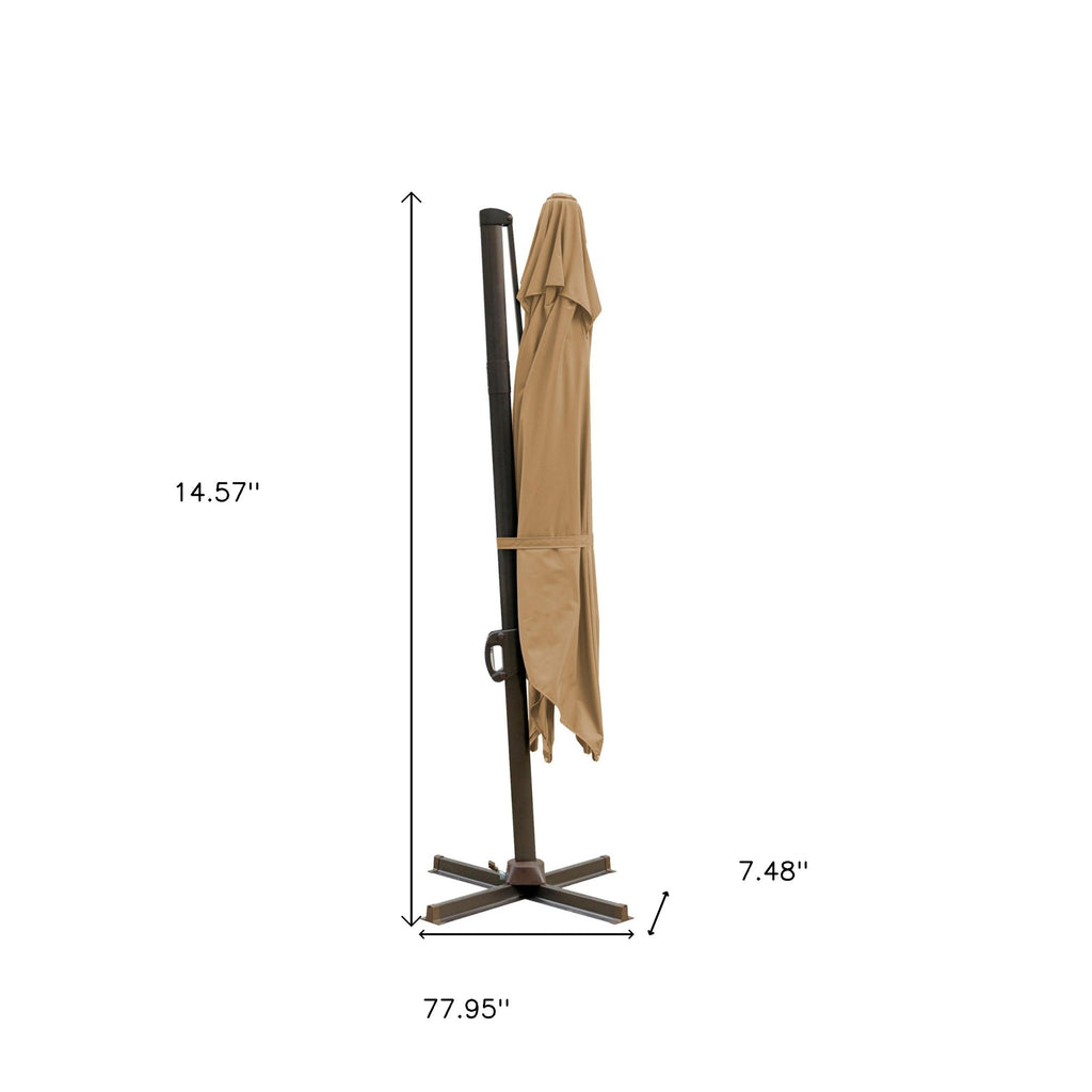 LuxxHomes  10' Tan Polyester Square Tilt Cantilever Patio Umbrella With Stand