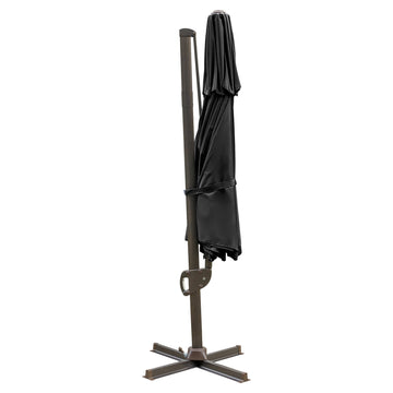 LuxxHomes  11.5' Black Polyester Round Tilt Cantilever Patio Umbrella With Stand