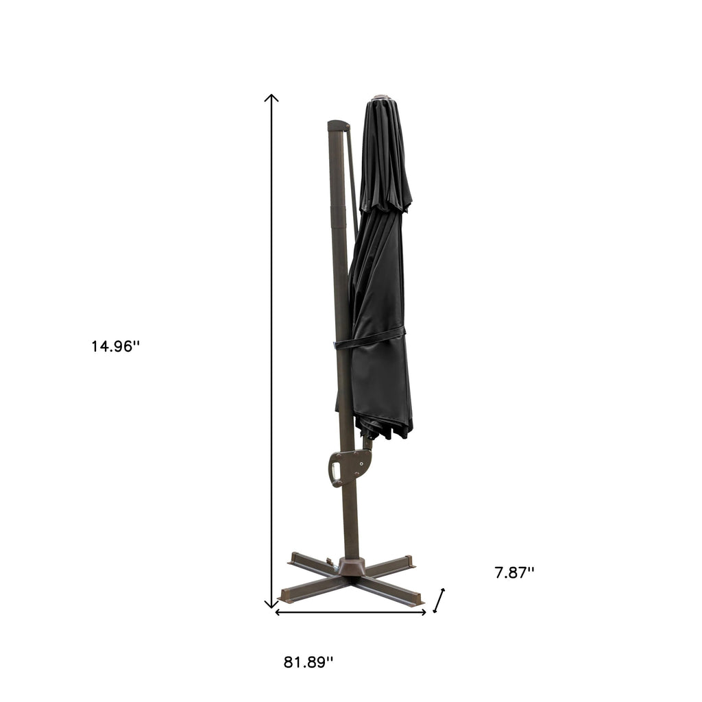 LuxxHomes  11.5' Black Polyester Round Tilt Cantilever Patio Umbrella With Stand