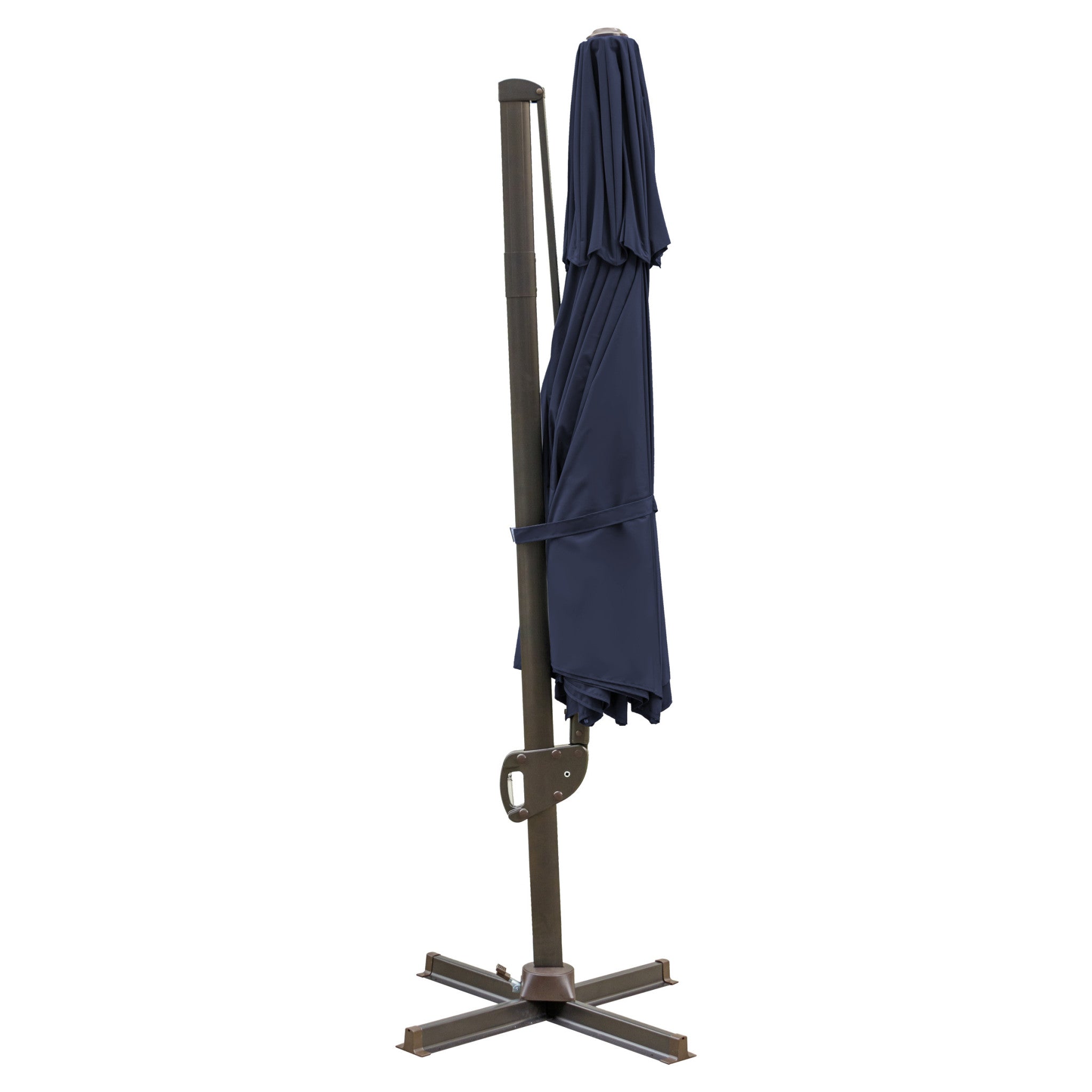 LuxxHomes  11.5' Navy Blue Polyester Round Tilt Cantilever Patio Umbrella With Stand