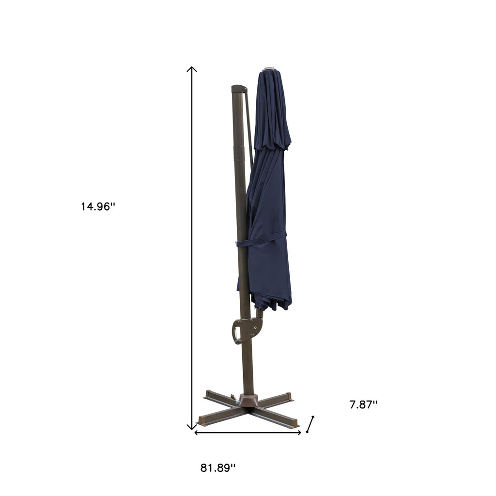 LuxxHomes  11.5' Navy Blue Polyester Round Tilt Cantilever Patio Umbrella With Stand