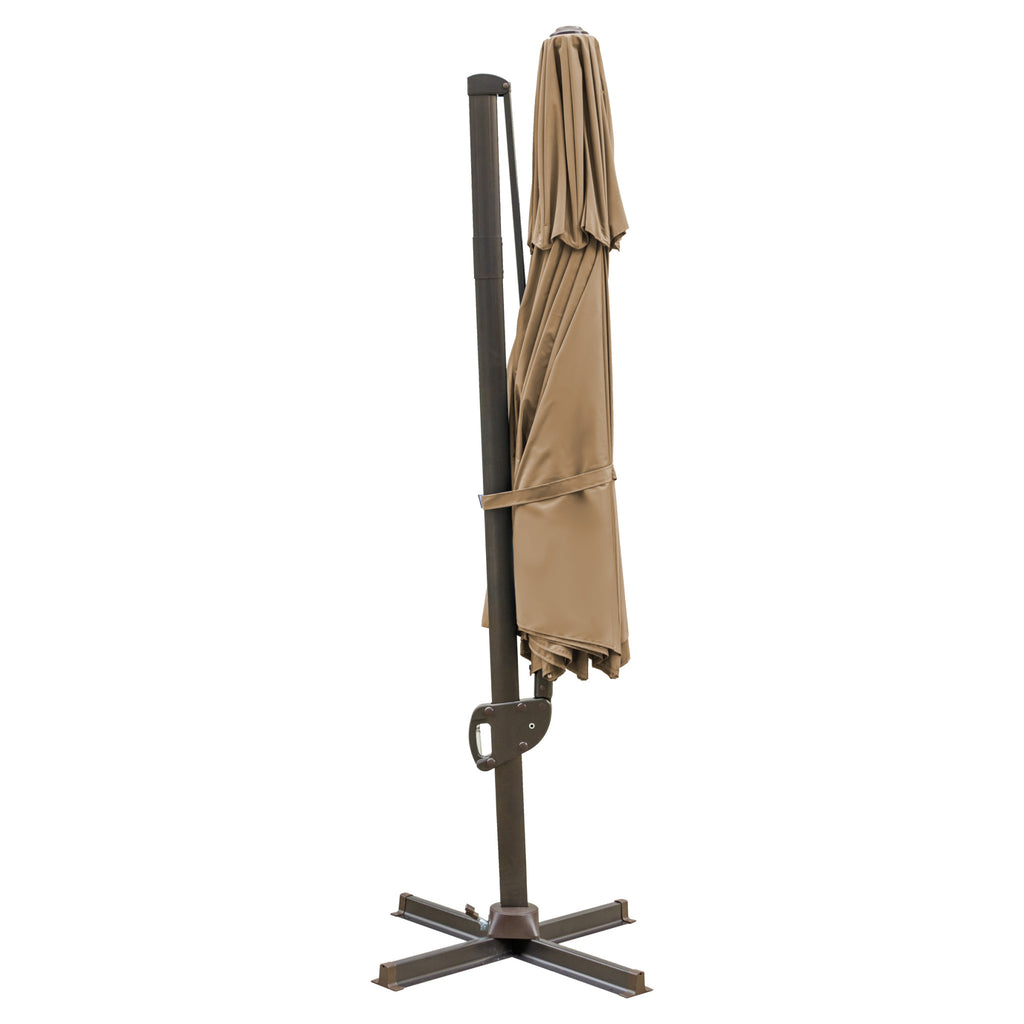 LuxxHomes  11.5' Tan Polyester Round Tilt Cantilever Patio Umbrella With Stand