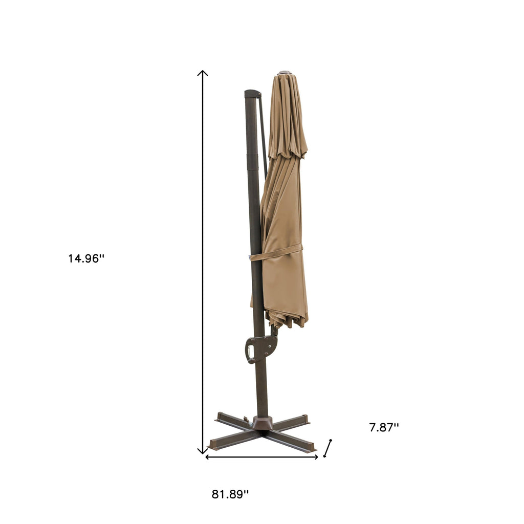 LuxxHomes  11.5' Tan Polyester Round Tilt Cantilever Patio Umbrella With Stand