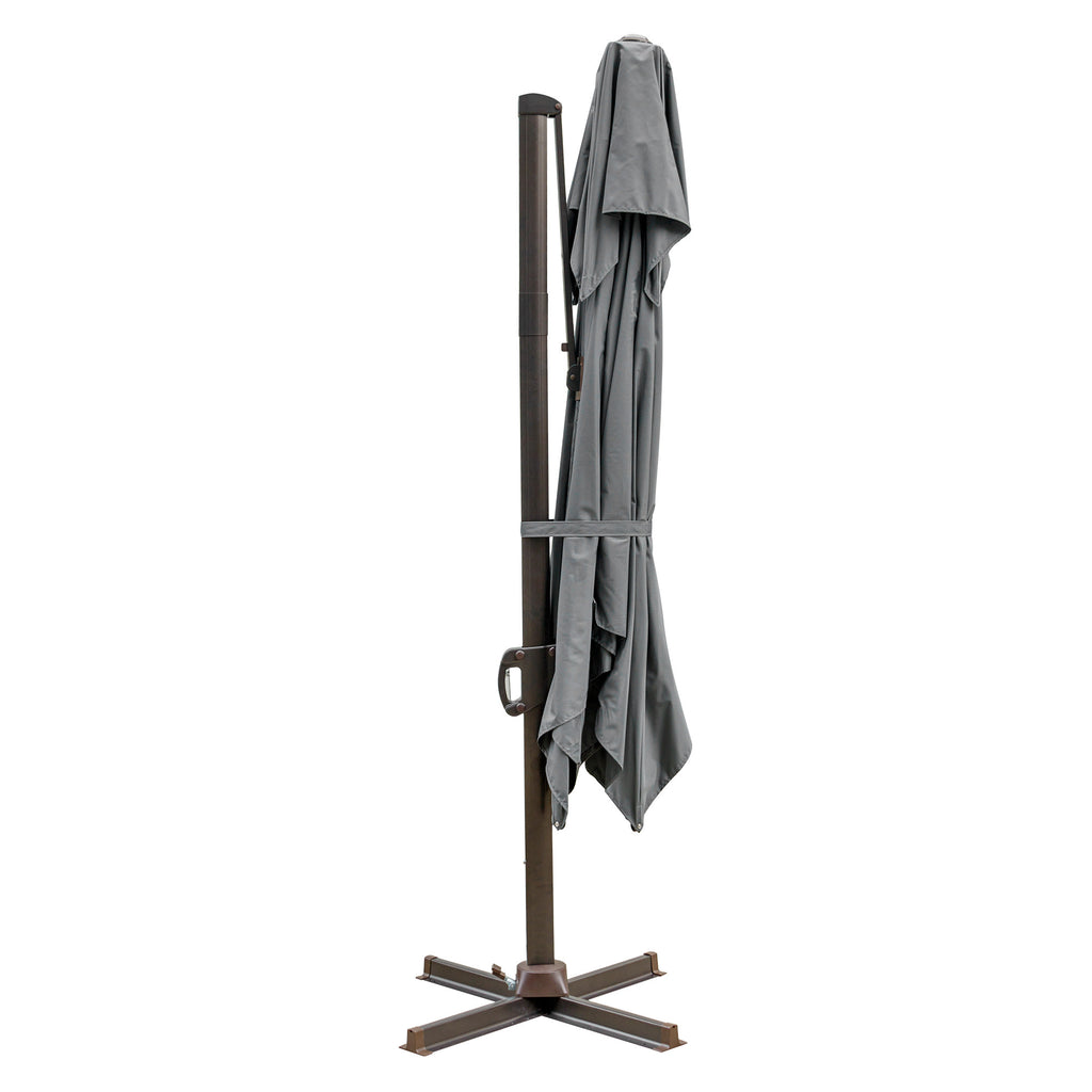 LuxxHomes  10' Dark Gray Polyester Square Tilt Cantilever Patio Umbrella With Stand