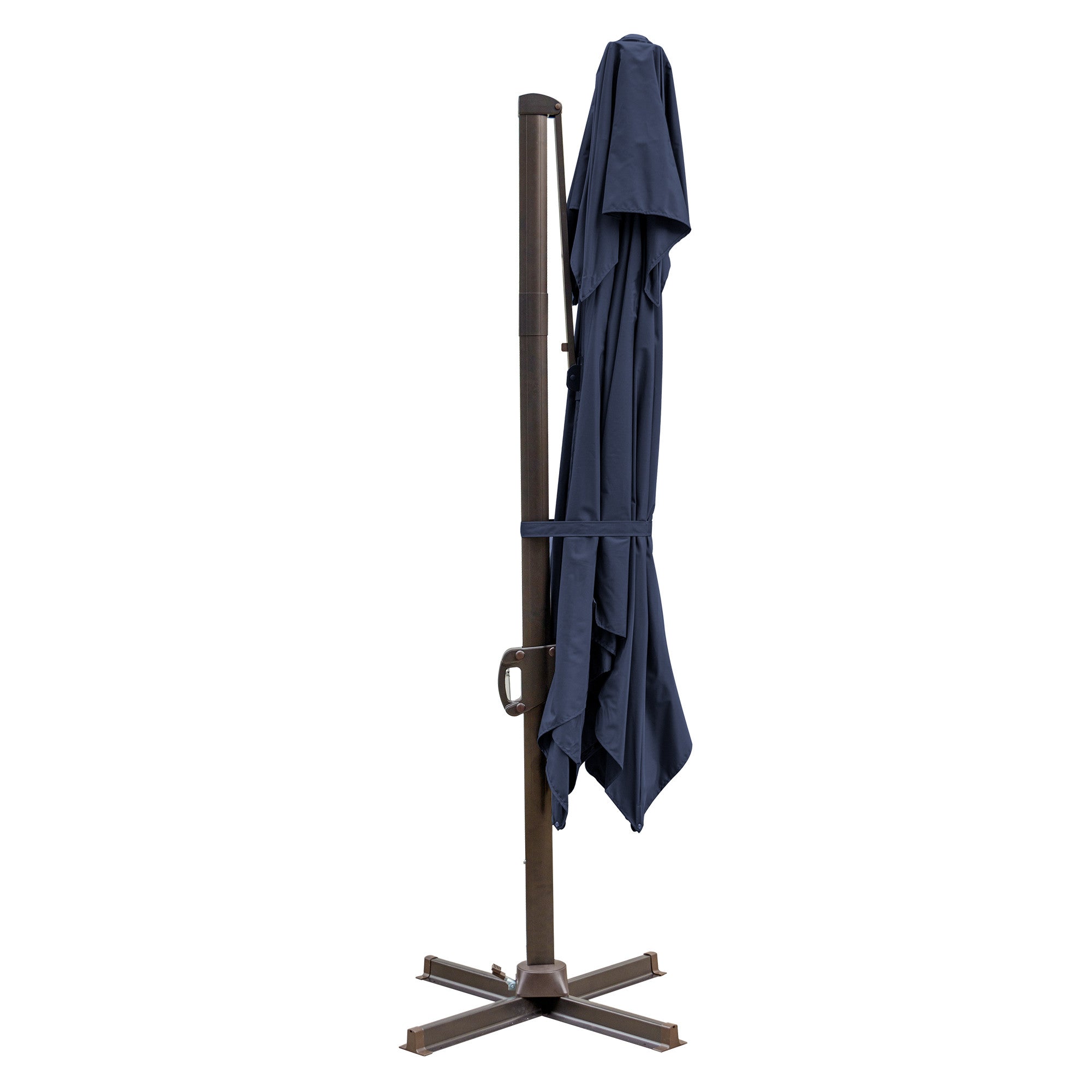 LuxxHomes  10' Navy Blue Polyester Square Tilt Cantilever Patio Umbrella With Stand