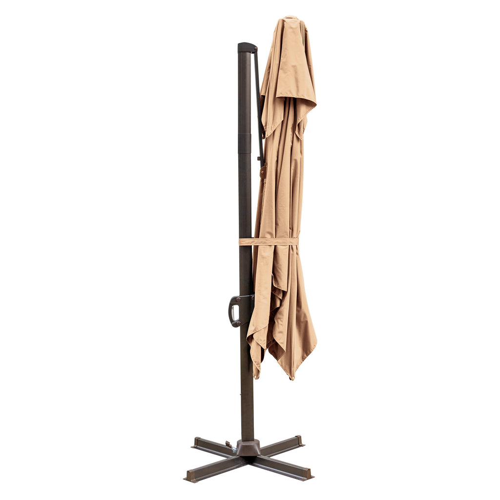 LuxxHomes  10' Tan Polyester Square Tilt Cantilever Patio Umbrella With Stand