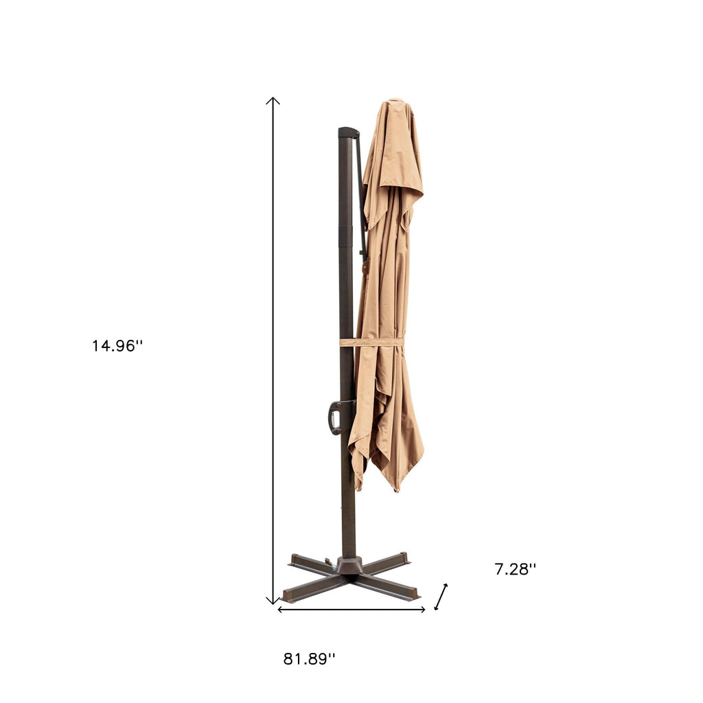 LuxxHomes  10' Tan Polyester Square Tilt Cantilever Patio Umbrella With Stand