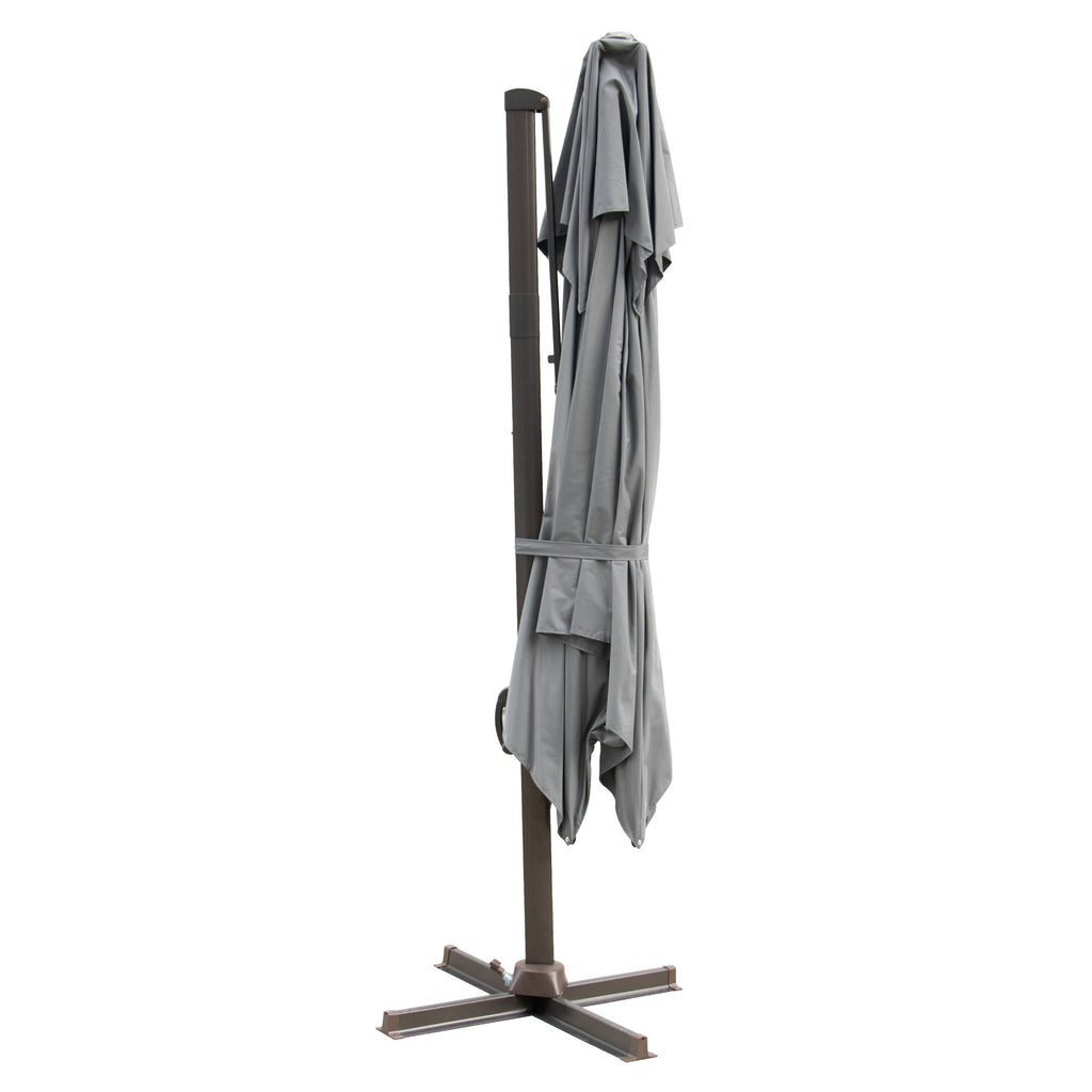 LuxxHomes  10' Dark Gray Polyester Square Tilt Cantilever Patio Umbrella With Stand