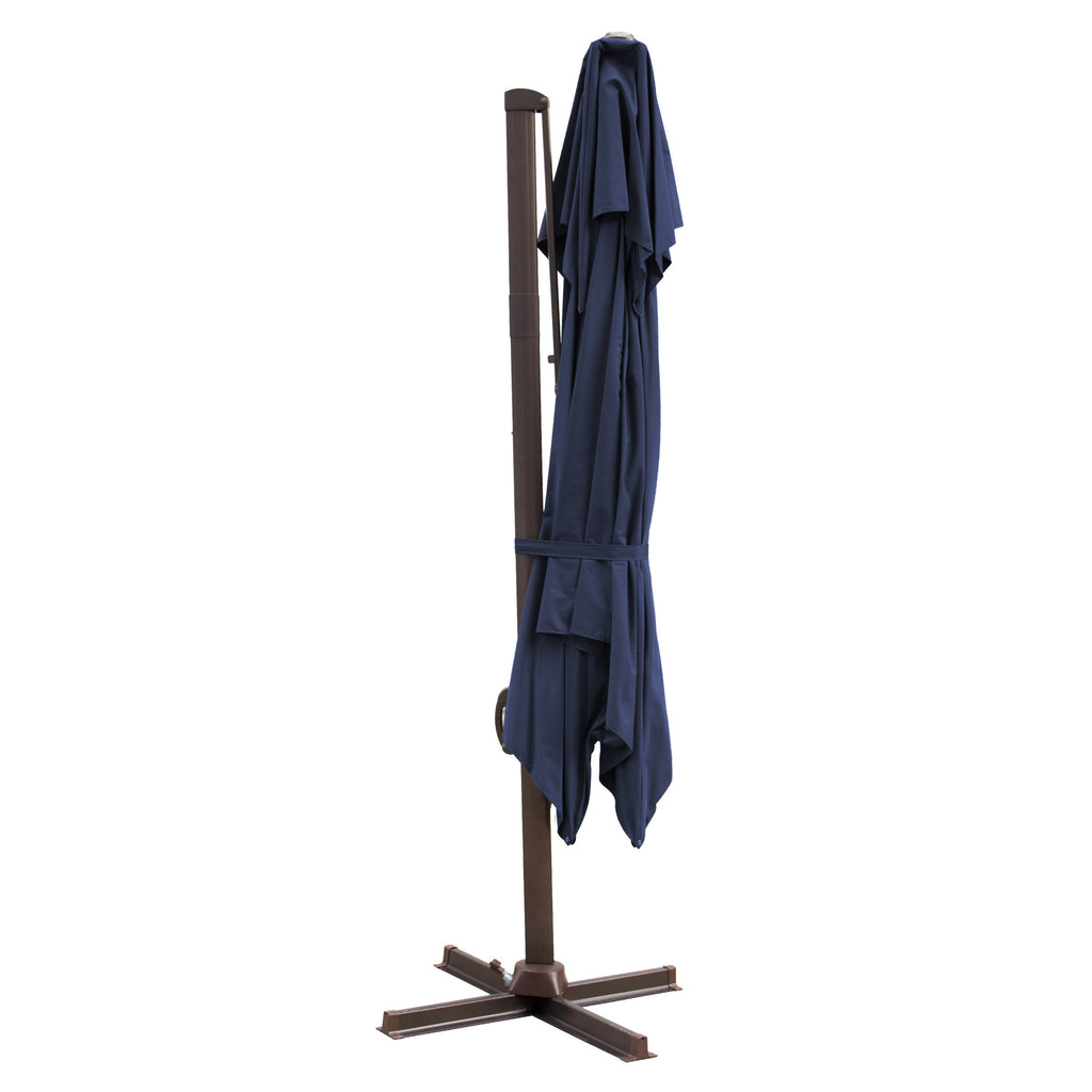 LuxxHomes  10' Navy Blue Polyester Square Tilt Cantilever Patio Umbrella With Stand