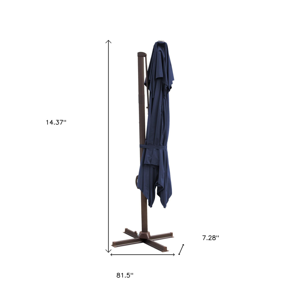 LuxxHomes  10' Navy Blue Polyester Square Tilt Cantilever Patio Umbrella With Stand