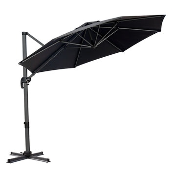 LuxxHomes  10' Black Polyester Round Tilt Cantilever Patio Umbrella With Stand