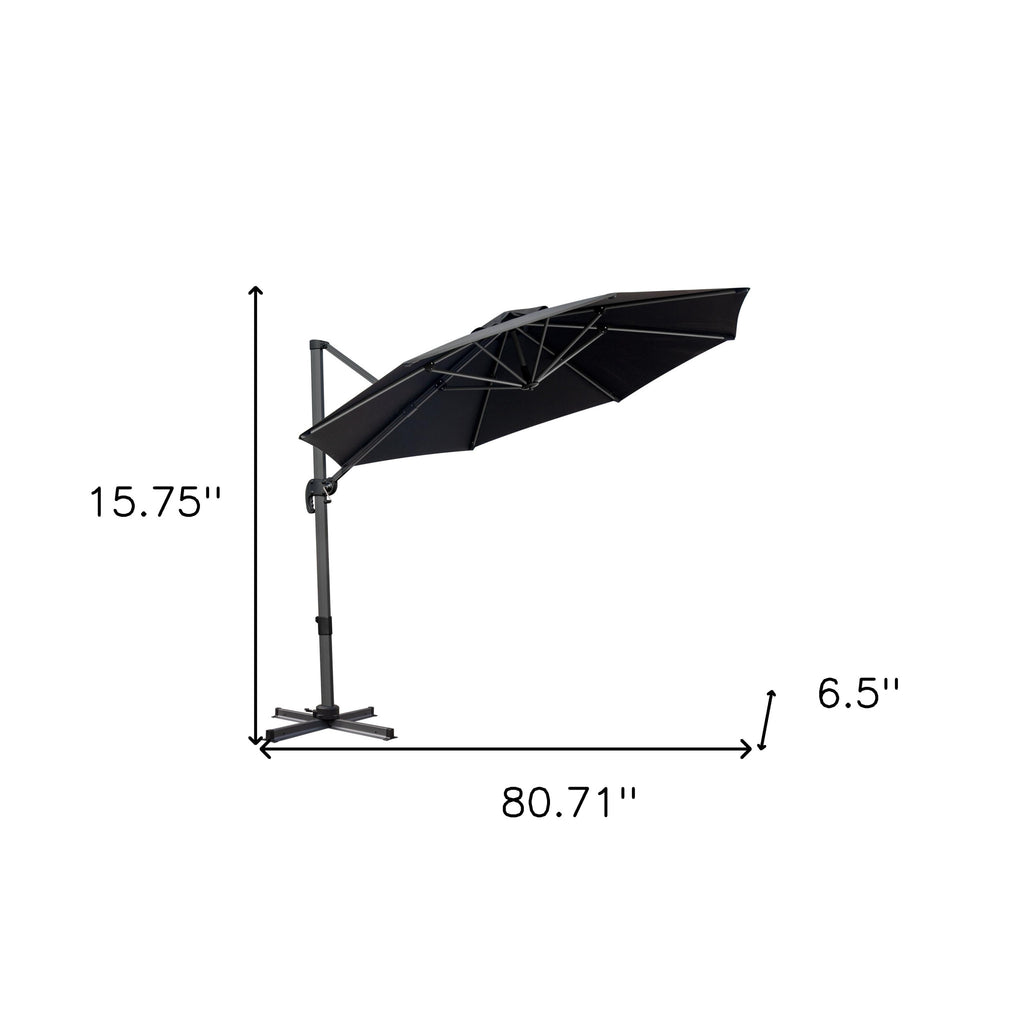 LuxxHomes  10' Black Polyester Round Tilt Cantilever Patio Umbrella With Stand