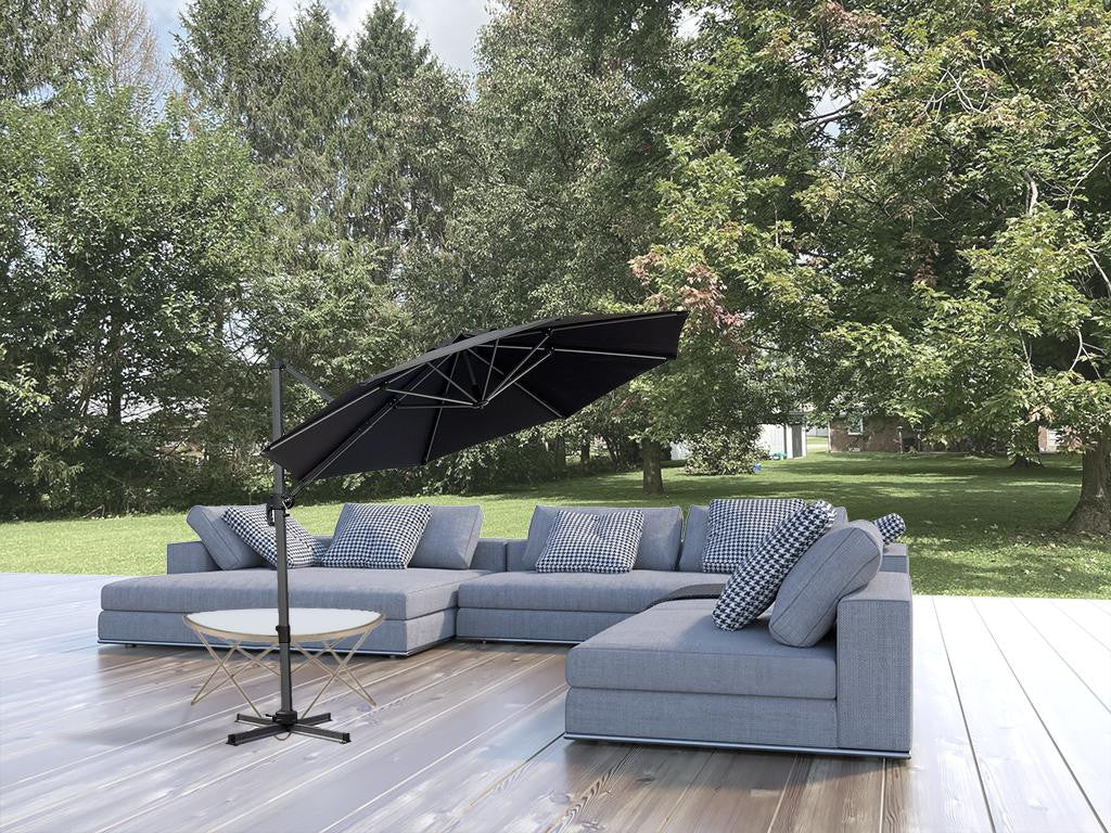 LuxxHomes  10' Black Polyester Round Tilt Cantilever Patio Umbrella With Stand