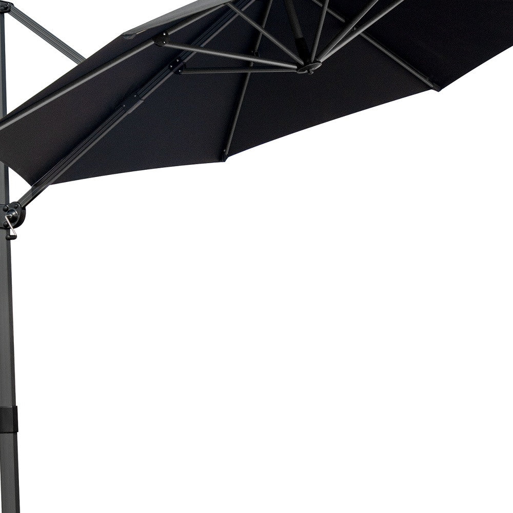 LuxxHomes  10' Black Polyester Round Tilt Cantilever Patio Umbrella With Stand