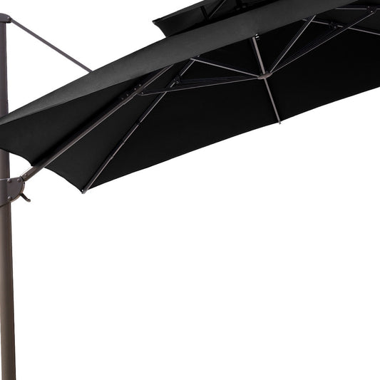 LuxxHomes  11' Black Polyester Round Tilt Cantilever Patio Umbrella With Stand