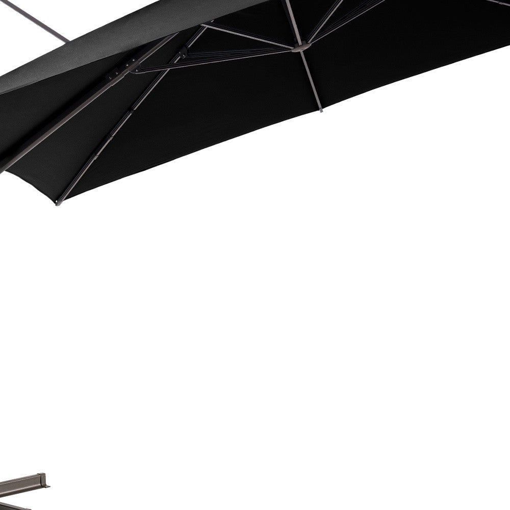 LuxxHomes  11' Black Polyester Round Tilt Cantilever Patio Umbrella With Stand