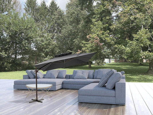 LuxxHomes  11' Dark Gray Polyester Round Tilt Cantilever Patio Umbrella With Stand