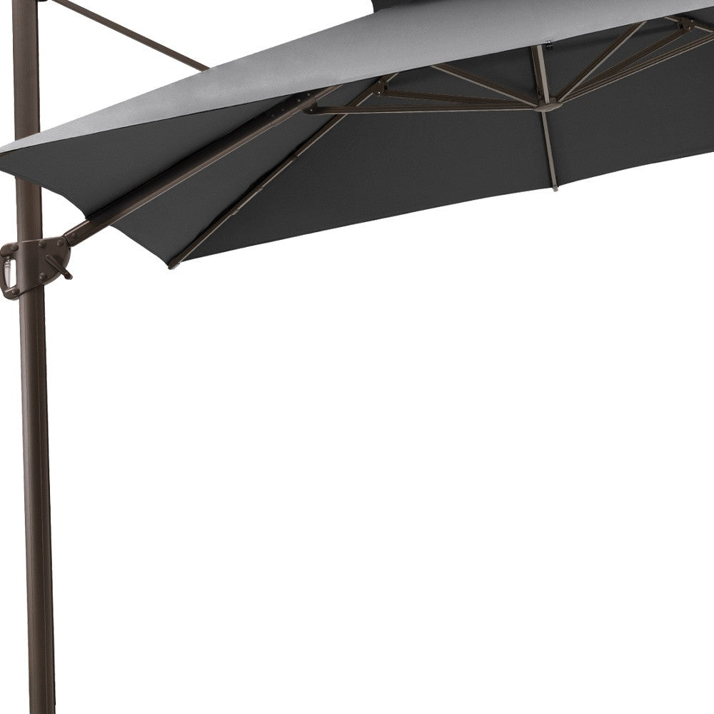 LuxxHomes  11' Dark Gray Polyester Round Tilt Cantilever Patio Umbrella With Stand