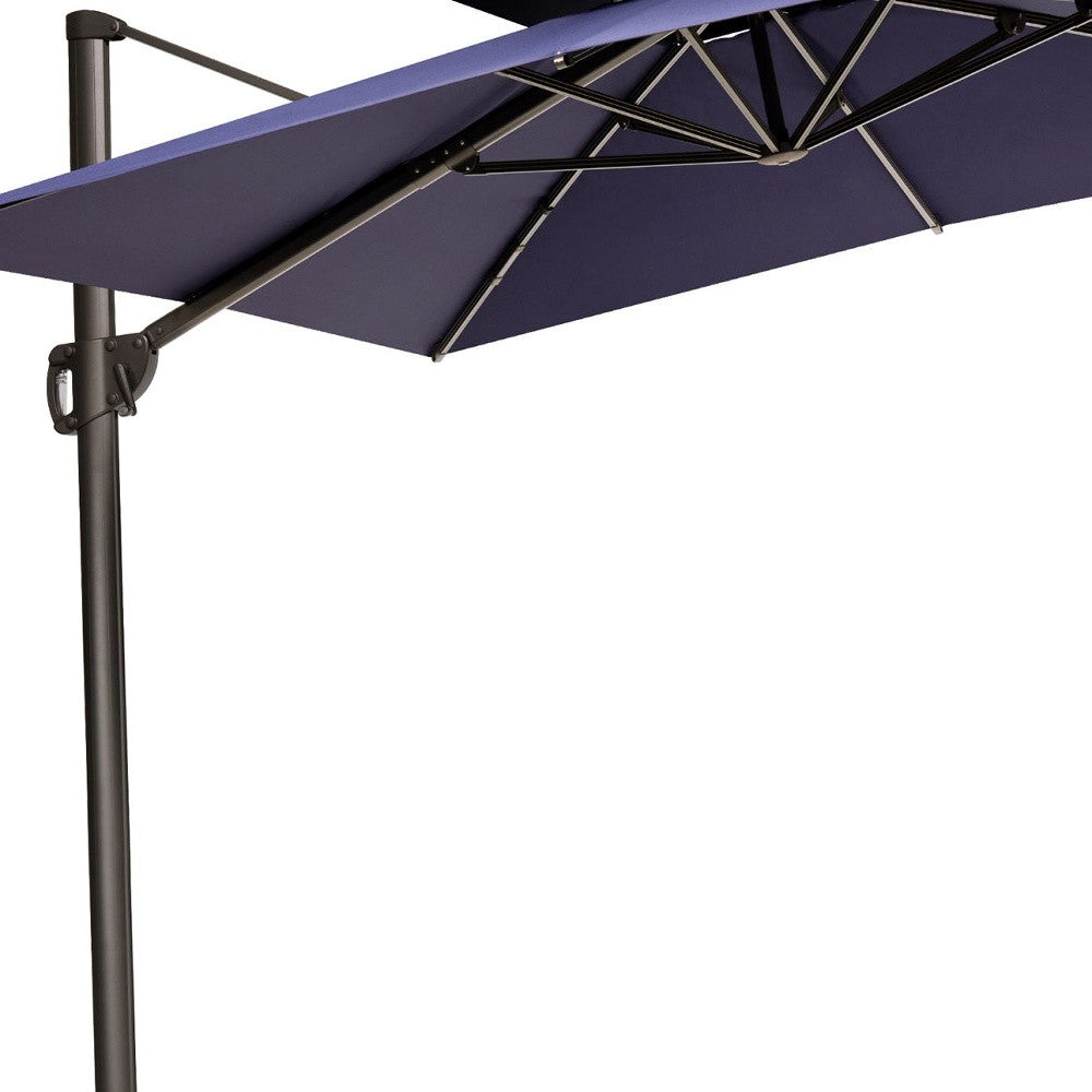 LuxxHomes  11' Navy Blue Polyester Round Tilt Cantilever Patio Umbrella With Stand