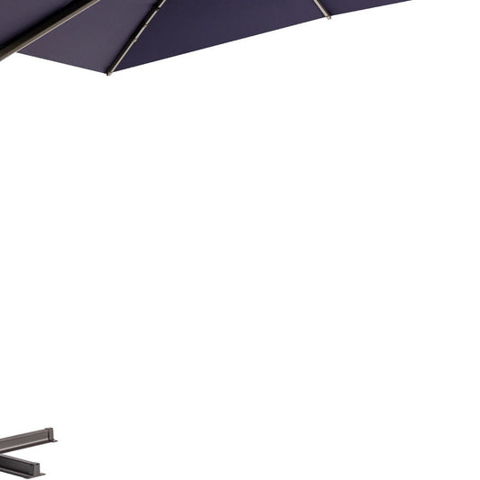 LuxxHomes  11' Navy Blue Polyester Round Tilt Cantilever Patio Umbrella With Stand