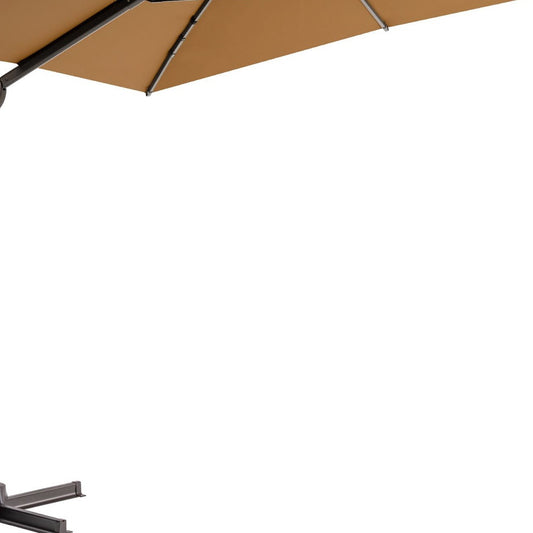 LuxxHomes  11' Tan Polyester Round Tilt Cantilever Patio Umbrella With Stand