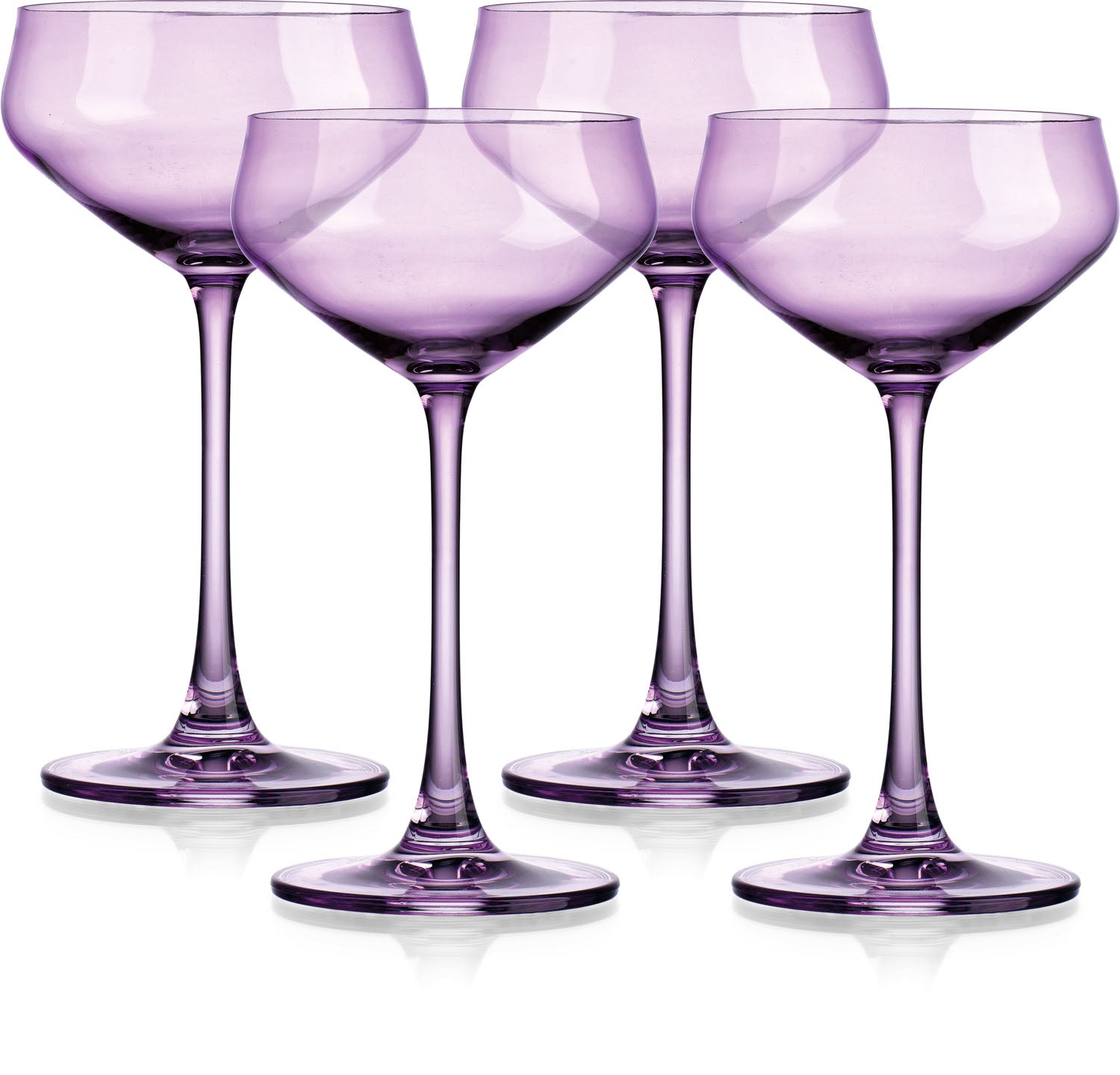 Set of Four Purple Lead Free Crystal Coupe Shallow Bowl Stemmed Coupe