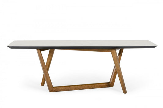 91" White And Brown Stone Trestle Base Dining Table