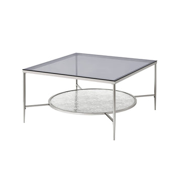 32" Chrome And Clear Glass Square Coffee Table With Shelf