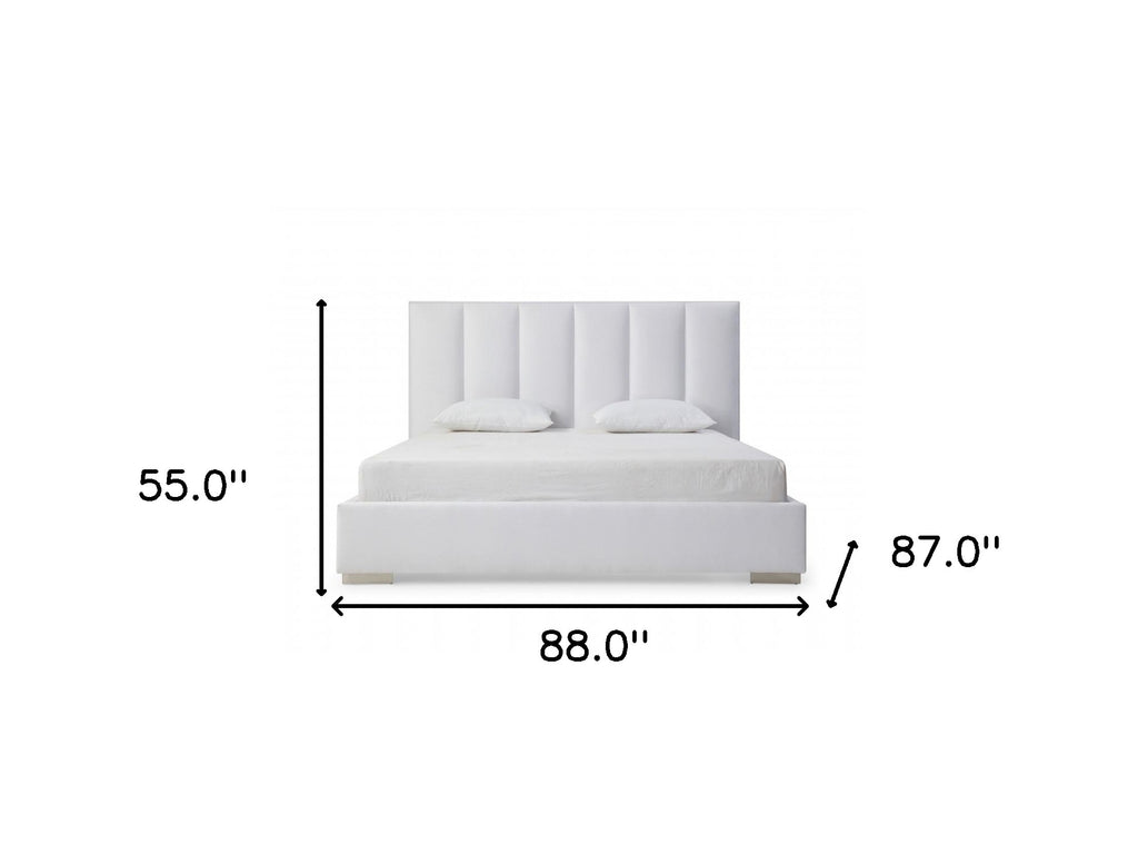 King Size White Upholstered Velvet Bed Frame