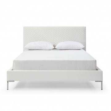 Queen Size White Upholstered Faux Leather Bed Frame