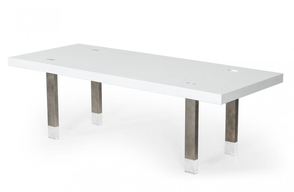 95" White And Gray Stainless Steel Dining Table