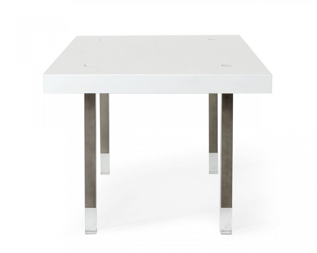 95" White And Gray Stainless Steel Dining Table