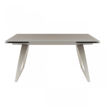 94" Gray Glass And Metal Self-Storing Leaf Sled Base Dining Table