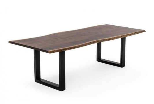 102" Brown And Black Solid Wood And Metal Sled Base Dining Table