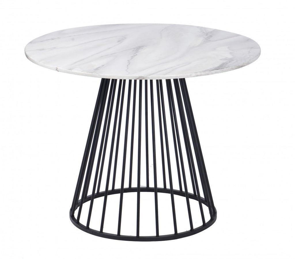 43" White And Black Rounded Metal Pedestal Base Dining Table