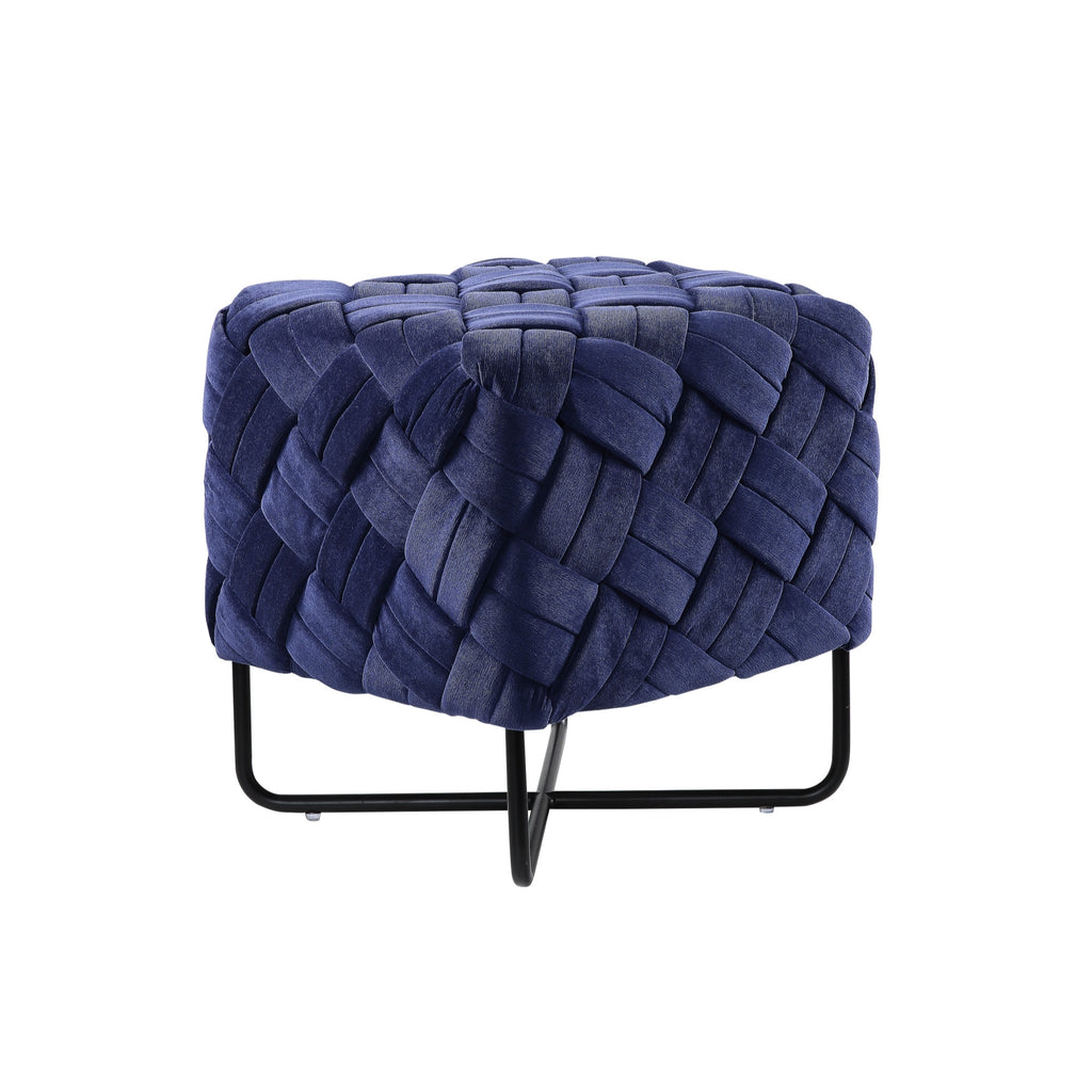 17" Navy Blue Velvet And Black Cube Ottoman