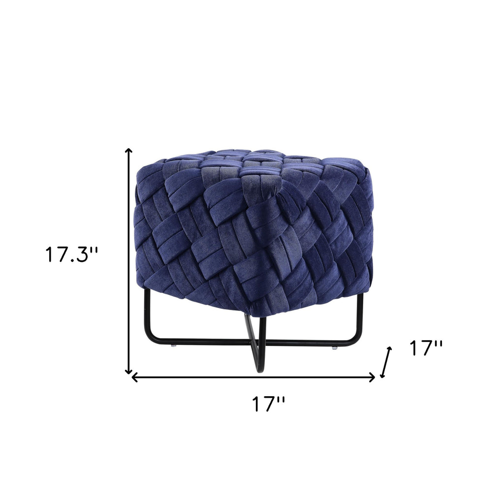 17" Navy Blue Velvet And Black Cube Ottoman