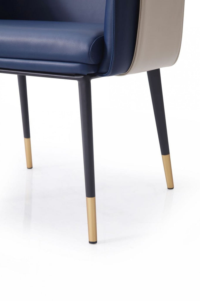 Blue and Beige And Black Upholstered Faux Leather Dining Arm Chair