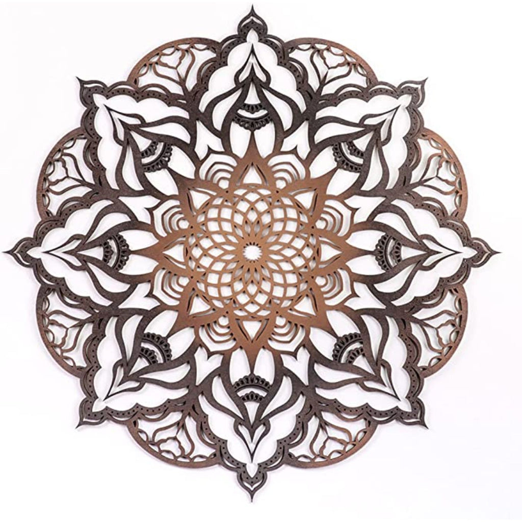 LuxxHomes  Black And Copper Solid Wood Geometric Mandala Wall Decor