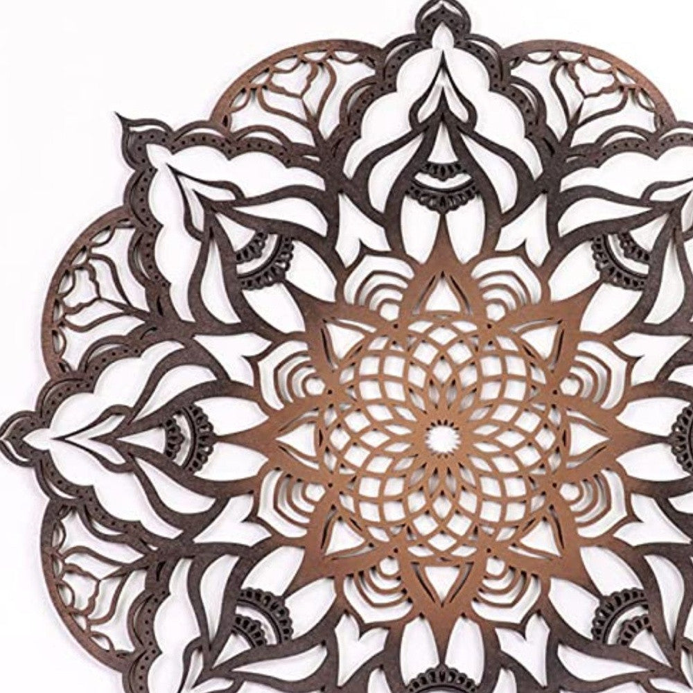 LuxxHomes  Black And Copper Solid Wood Geometric Mandala Wall Decor