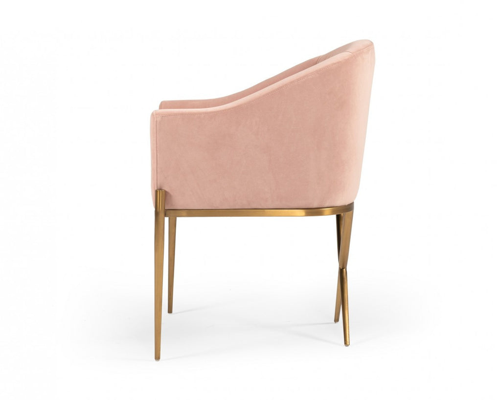 25" Pink Velvet And Gold Solid Color Arm Chair