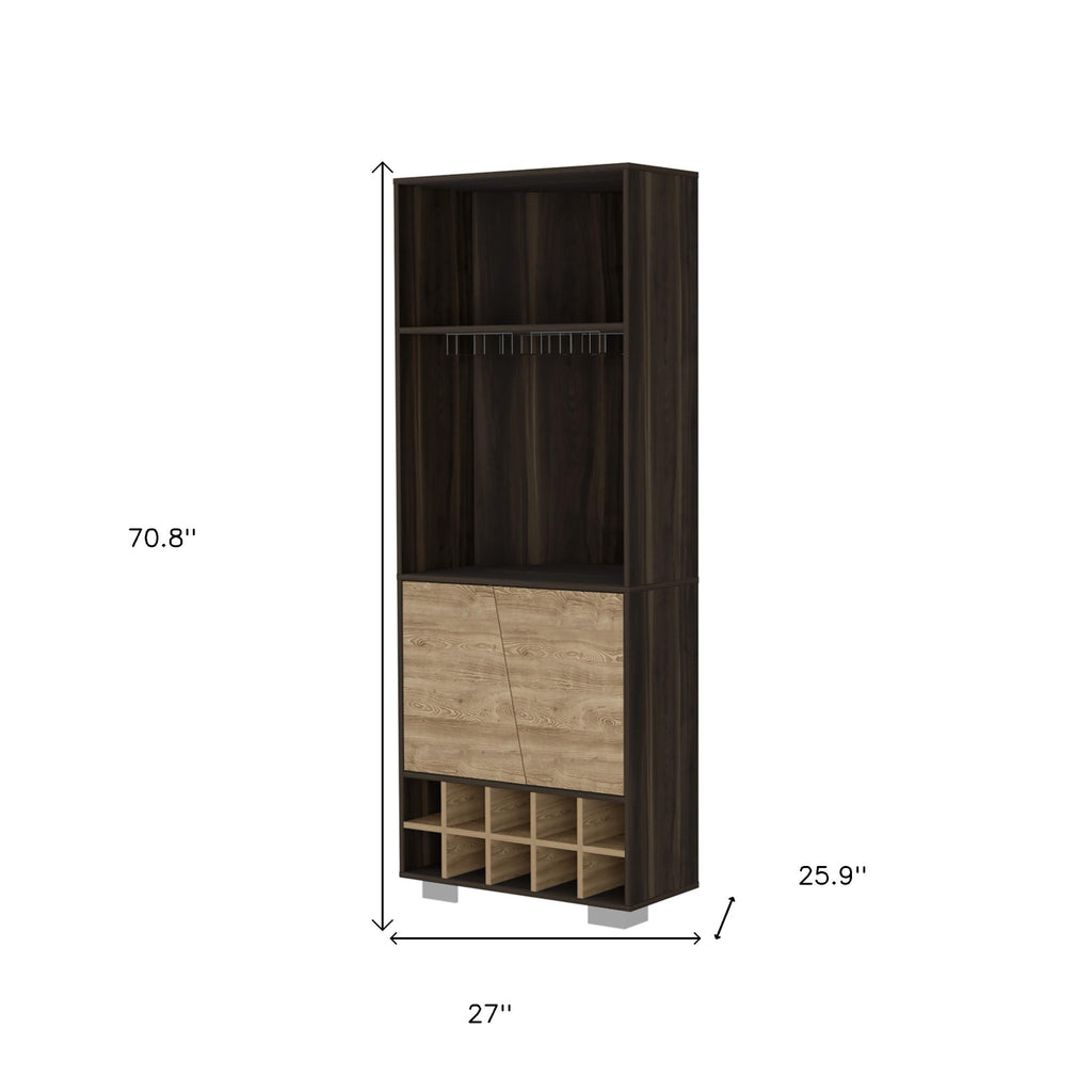 27" Dark Brown Corner Bar Cabinet With Multiple Shelves