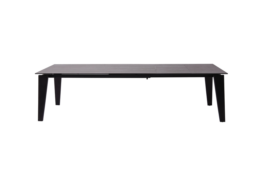 71" Gray And Black Ceramic And Solid Wood Drop Leaf Dining Table