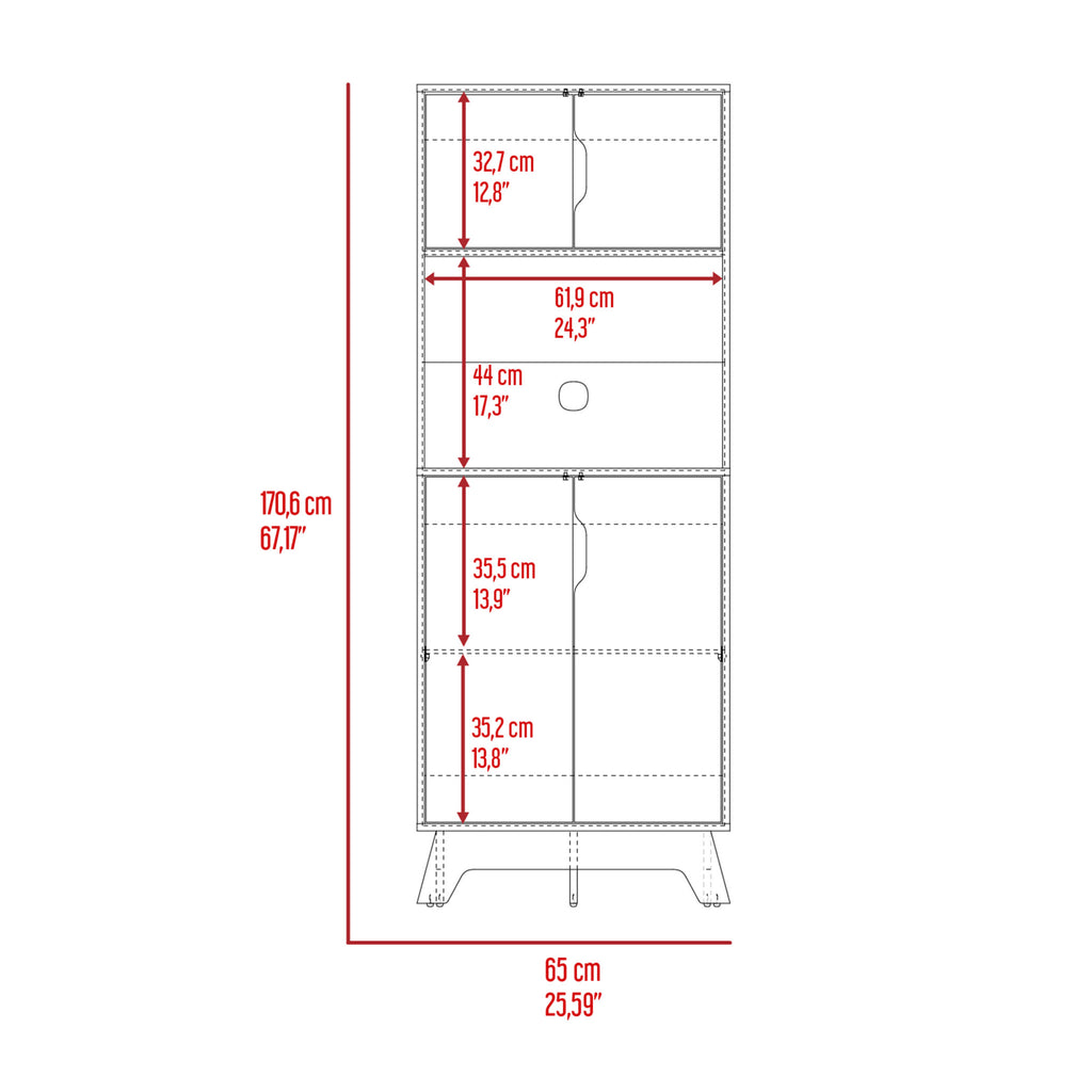 67" Light Oak and White Pantry Cabinet with Two Shelves