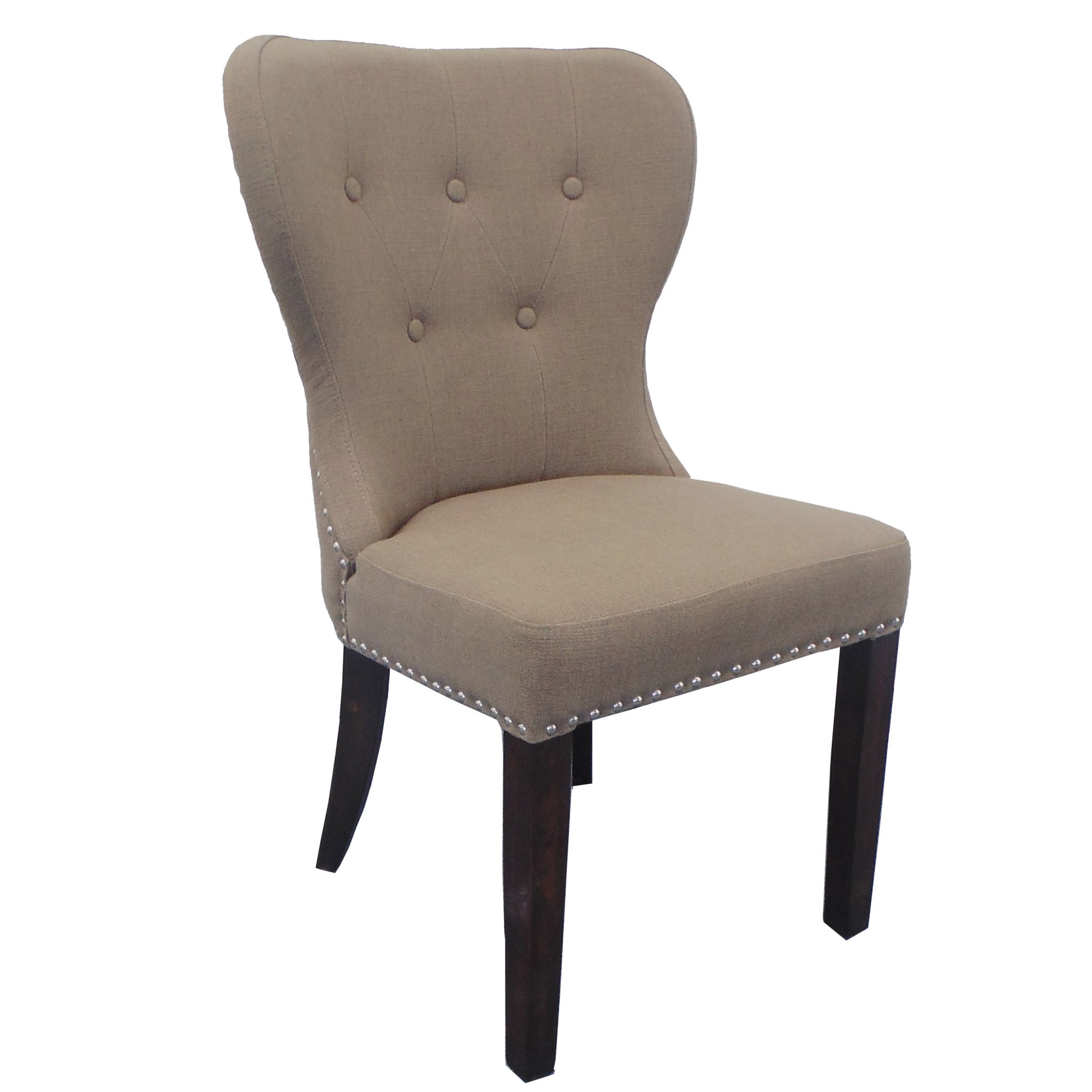 32" Taupe And Dark Brown Linen Tufted Side Chair